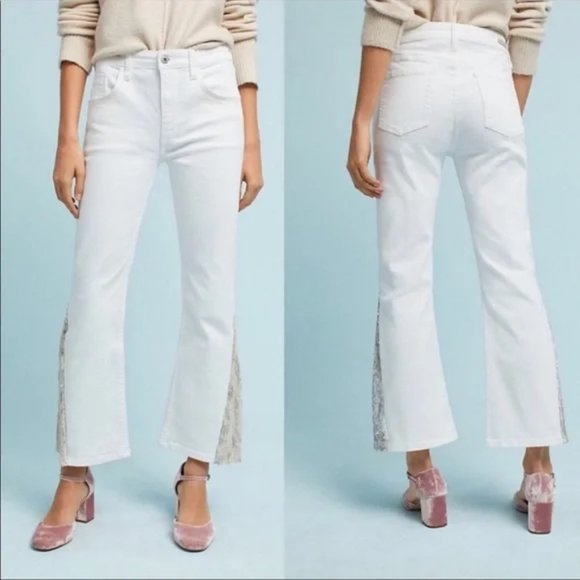 Anthropologie Pilcro and the Letterpress High-Rise Sequins Flared Jeans White - Picture 1 of 13